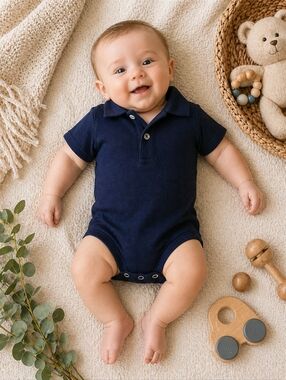 Classic Prep Navy Pima Cotton Polo Bodysuit 3-6M NWOT Baby Boy